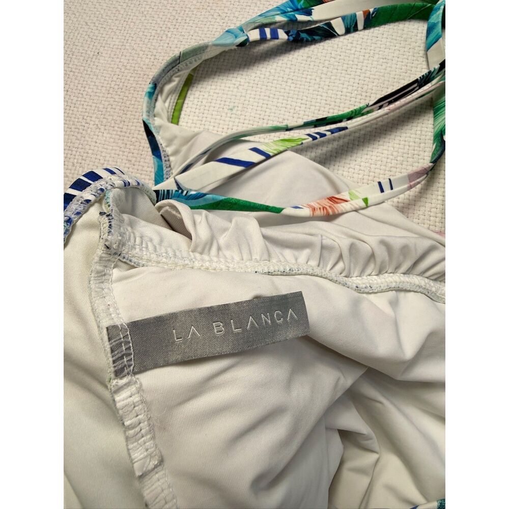 La Blanca Tropical Floral One Piece Swimsuit Strappy V Neck Cross Back - Picture 2 of 6